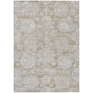 Beige Tan And Gray Floral Washable Indoor Outdoor Area Rug - 1 of 4