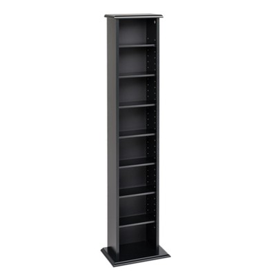 Slim Multimedia Storage Tower Black - Prepac: Modern Media Cabinet with Adjustable Shelves, Holds 160 CDs, 65 DVDs