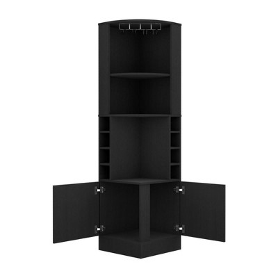 Cairo Black Corner Bar Cabinet with Glass Rack and Wine Cubbies