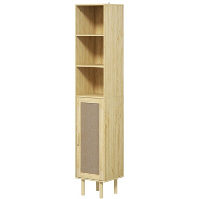 Tall Distressed Oak Cabinet with Adjustable Shelving and Rattan Doors