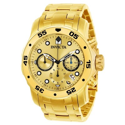 Invicta 21924 Men's Pro Diver Gold Dial Yellow Gold Steel Bracelet Chronograph Dive Watch