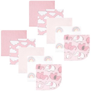 Hudson Baby Infant Girls Flannel Cotton Washcloths, Girl New Elephant 10-Pack, One Size - 1 of 4