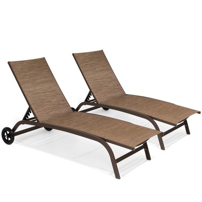 Pellebant Outdoor Living Cart Wheel Chaise Lounge Chair Pool Lounger with Adjustable Back