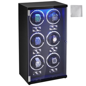 VEVOR Watch Winder, Watch Winder for 6 Men's and Women's Automatic Watches, with 6 Super Quiet Japanese Mabuchi Motors, Blue Light and Adapter - 1 of 4