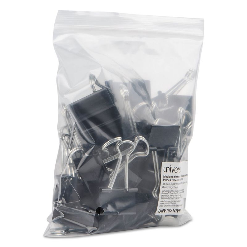 UNIVERSAL Medium Binder Clips Zip-Seal Bag 5/8" Capacity 1 1/4" Wide Black 36/Bag 10210VP, 3 of 6
