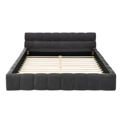 VYNXARIA Cozy and Stylish Dark Gray Queen Platform Bed with Headboard: Thick Chenille Fabric, Solid Frame, No Box Spring Needed