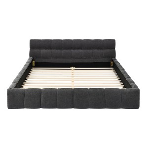 VYNXARIA Cozy and Stylish Dark Gray Queen Platform Bed with Headboard: Thick Chenille Fabric, Solid Frame, No Box Spring Needed - 1 of 4