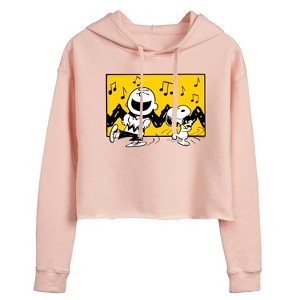 Women's - Peanuts - Charlie And Snoopy Dance Time Cropped Graphic Hoodie - 1 of 4