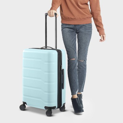 Hardside Medium Checked Suitcase Muddy Aqua - Open Story™