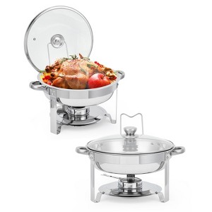 Chafing Dish Buffet Set 5 QT, Stainless Steel Round Chafing Dishes for Buffet With Lid Holder & Glass Lid, for Parties,Dinner - 1 of 4