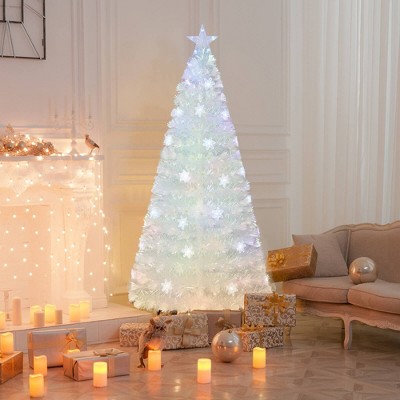 Costway 5/6/7 FT Artificial Xmas Tree with 170/230/270 PET Branch Tips 24/36/48 Colorful Snowflake LED Lights