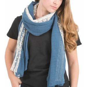 Pavilion Gift Company - Blue - 70" x 30" Lace Accent Scarf - Sweaters and Shawls - 1 of 2