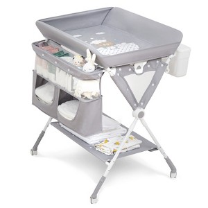Garvee Portable Baby Changing Table, Foldable Diaper Change Table with Wheels, Adjustable Height, Cleaning Bucket, Changing Station for Newborn,Gray - 1 of 4