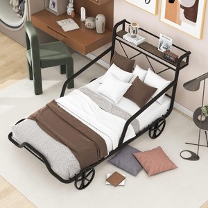 Car shaped platform bed with wheels, guardrail headboard, bedroom X-shaped shelf,metal Flat noodles support, no box spring required - 1 of 4