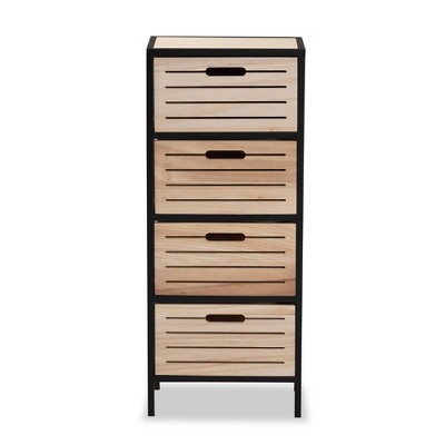 Gelsey Wood and Metal 4 Drawer Storage Cabinet Oak Brown/Black - Baxton Studio