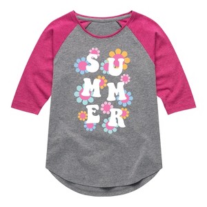 Girls' - Instant Message - Summer Flowers Shirt Tail Raglan Graphic T-shirt - 1 of 4