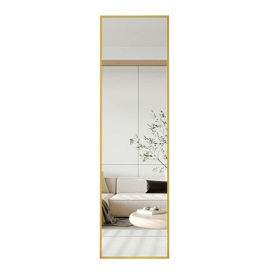 Infurnic Full Length Mirrors Aluminum Alloy Wall Mounted Body Mirror for Living Room, Clothing Shop, Corridor Decor, Gold, 15.7"*0.97"*59"