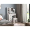 Hitow Makeup Table Set Vanity Table with Stool and Round Mirror Ring LED Strip Lights - 2 of 4
