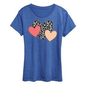 Women's - Instant Message - Snow Leopard Colored Hearts Short Sleeve Graphic T-Shirt - 1 of 4