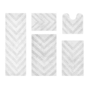 Hugo 5-Piece Bath Rug Set 100% Premium Cotton Tufted Chevron Pattern Bathmats for Bathroom, Super Soft Absorbent Machine Washable - 1 of 4