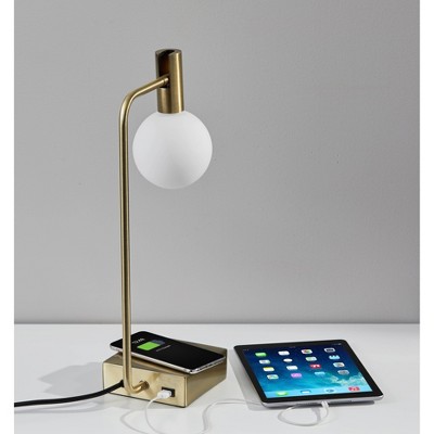 Adjustable Antique Brass Desk Lamp with Wireless Charger