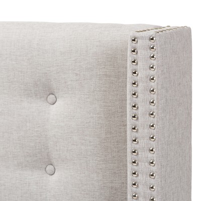 Beige Tufted Upholstered Full Wingback Headboard with Nailhead Trim