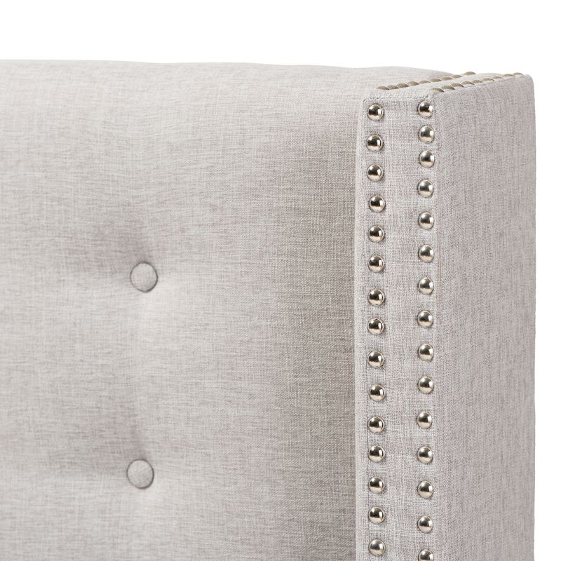 Queen Ginaro Modern and Contemporary Fabric Button Tufted Nail Head Winged Headboard Gray - Baxton Studio, 4 of 7