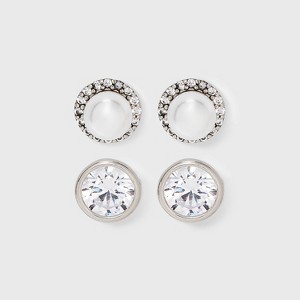 Halo Pearl and Large Round Bezeled Cubic Zirconia Stud 2pc Earrings - A New Day™ - 1 of 3