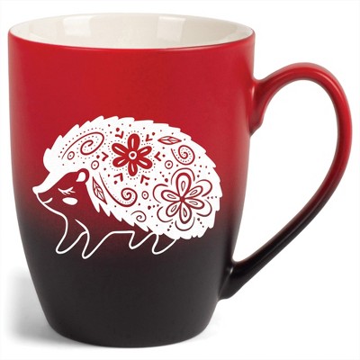 Elanze Designs 12 Ounce Two Toned Ombre Ceramic Tea Coffee Cup Mug Red Black Woodland Floral Hedgehog