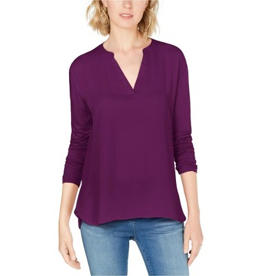 I.N.C International Concepts Womens Split Neck Pullover Blouse, Purple, Small