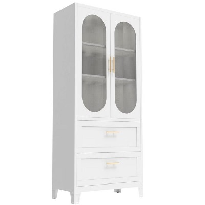 Modern Sideboard Decorative Storage Cabinet, CENGHU Console Table Cabinet with 2 Fluted Glass Doors for Living Room, Kitchen, Bedroom, Hallway