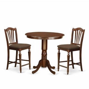 Kitchen Dinette Set - 3 Piece Table & Chair Set - Round Pedestal Table - Dark Mahogany Finish - 1 of 4