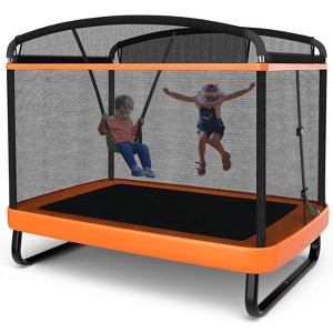 Infans 6 FT Kids Trampoline with Swing, Small Trampoline for 2 Kids, with Safety Enclosure Net, Built-in Zipper, Toddler Rectangle Trampoline, Orange - 1 of 4