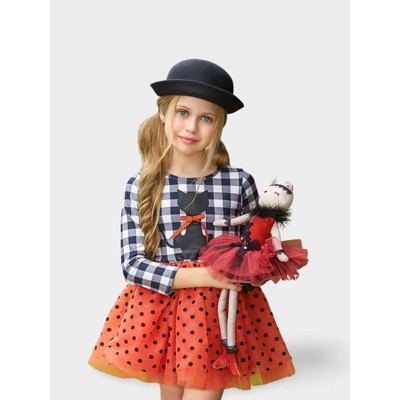 Bewitching Kitten Plaid And Polka Dot Tutu Dress Mia Belle Girls, Orange,  4t : Target