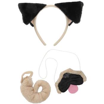 HalloweenCostumes.com    Pug Kit Ears Headband Nose and Tail, Black/Brown