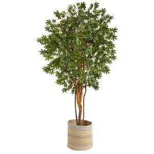 Nearly Natural 6-ft Japanese Maple Artificial Tree in Handmade Natural Cotton Multicolored Woven Planter - 1 of 4