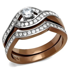 Slickblue Stainless Steel Women's Ring with Two-Tone Light Brown Finish and Clear CZ, Size 5-10 - 1 of 4