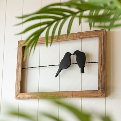 18 x 12 inch Rustic Love Birds On Wire Wood and Metal Wall Art