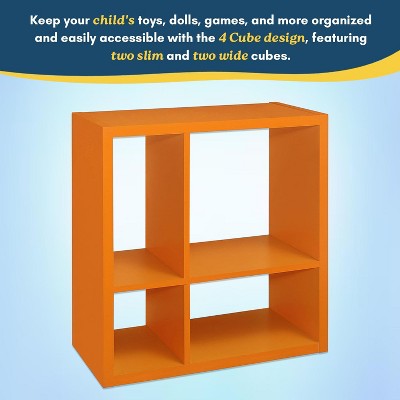 Orange Kids' Wood 4-Cube Bookcase Organizer