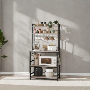 Hutch Bakers Rack with Power Outlet, 14 Hooks Microwave Stand, Adjustable Coffee Bar , Kitchen Storage Shelf, 15.7 x 31.5 x 66.9 Inches - 1 of 4