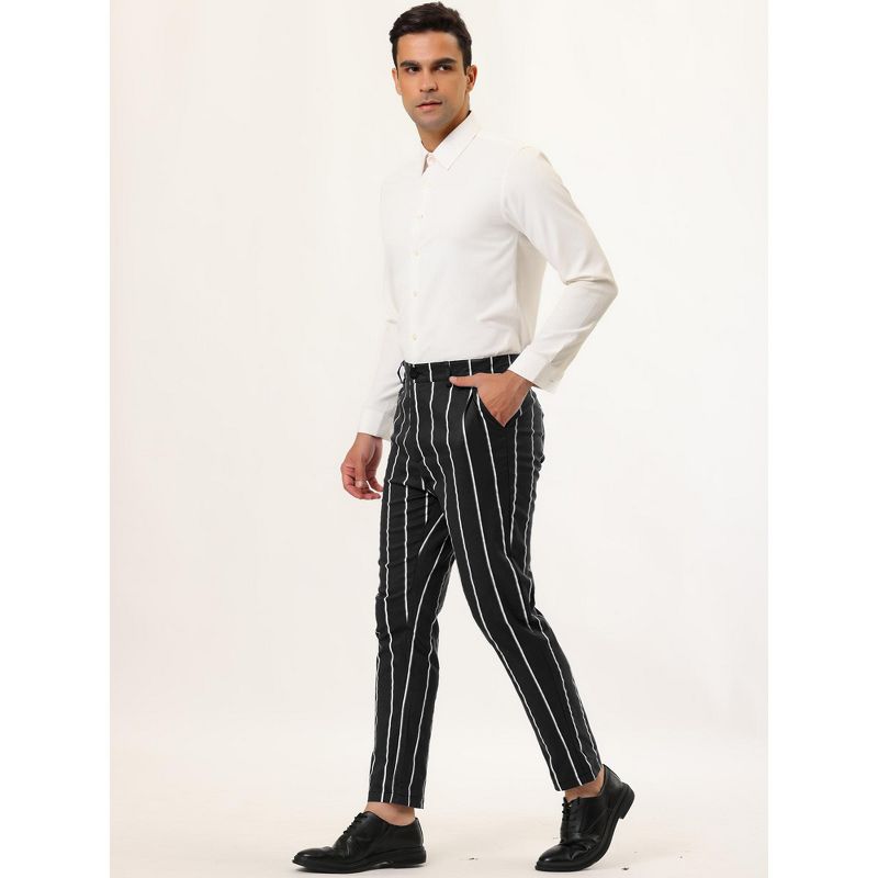Lars Amadeus Men's Stripe Slim Fit Flat Front Business Suit Pencil Pants, 4 of 7