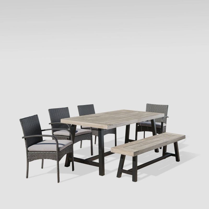 Luster 6pc Acacia Wood and Wicker Dining Set - Light Gray/Gray - Christopher Knight Home, 3 of 8