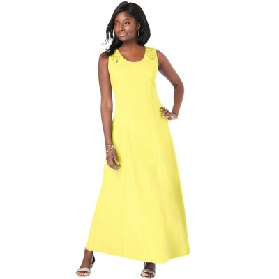 Jessica London Women's Plus Size Stretch Cotton Crochet-Back Maxi Dress