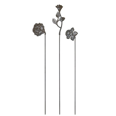Transpac Iron Distressed Flower Y/S Set of 3 Spring Home Decorations
