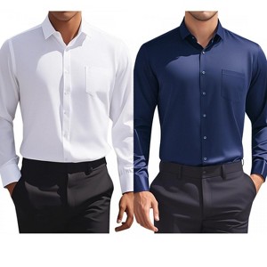 INSPIRE CHIC Men's Solid Long Sleeves Regular Fit Business Button Down Dress Shirts 2 Packs - 1 of 4
