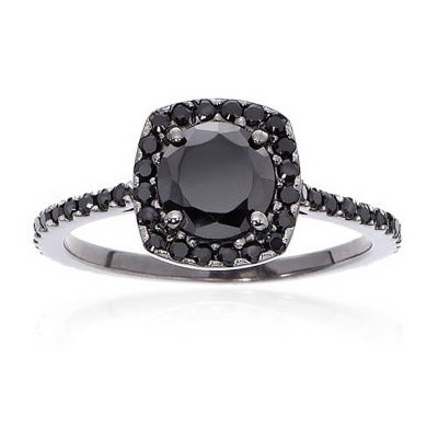 Pompeii3 1 1/2ct Black Diamond Cushion Halo Engagement Ring 14K Black Gold