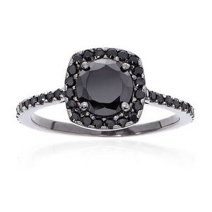 Pompeii3 1 1 2ct Black Diamond Cushion Halo Ring 14k Black Gold Target