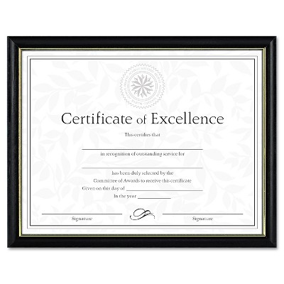 Dax Two-Tone Document/Diploma Frame Wood 8 1/2 x 11 Black w/Gold Leaf Trim N17981BT