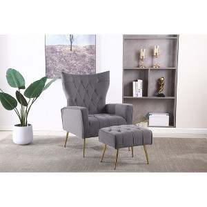 Velvet Modern Armchair with Ottoman, Comfy Cushion and Easy Assembly for Living Room & Bedroom - 1 of 4