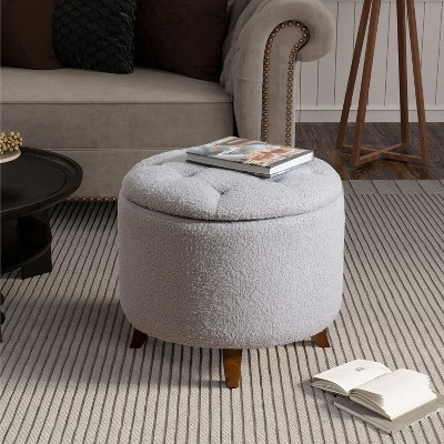 CAVINAS 20" Round Fleece Storage Ottoman with Lid,Multi-Functional Bench with Storage,Round Ottoman with Storage  for Living Room and Bedroom